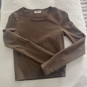 Basic tight brown cropped long sleeve